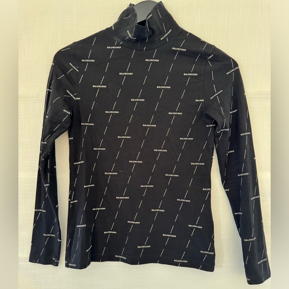 Balenciaga black and cream logo turtleneck shirt